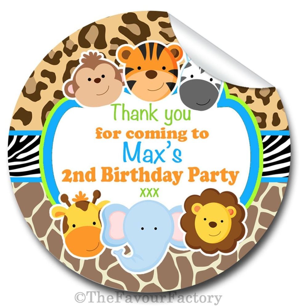 Wild Animals Birthday party personalised stickers for party bags and sweet