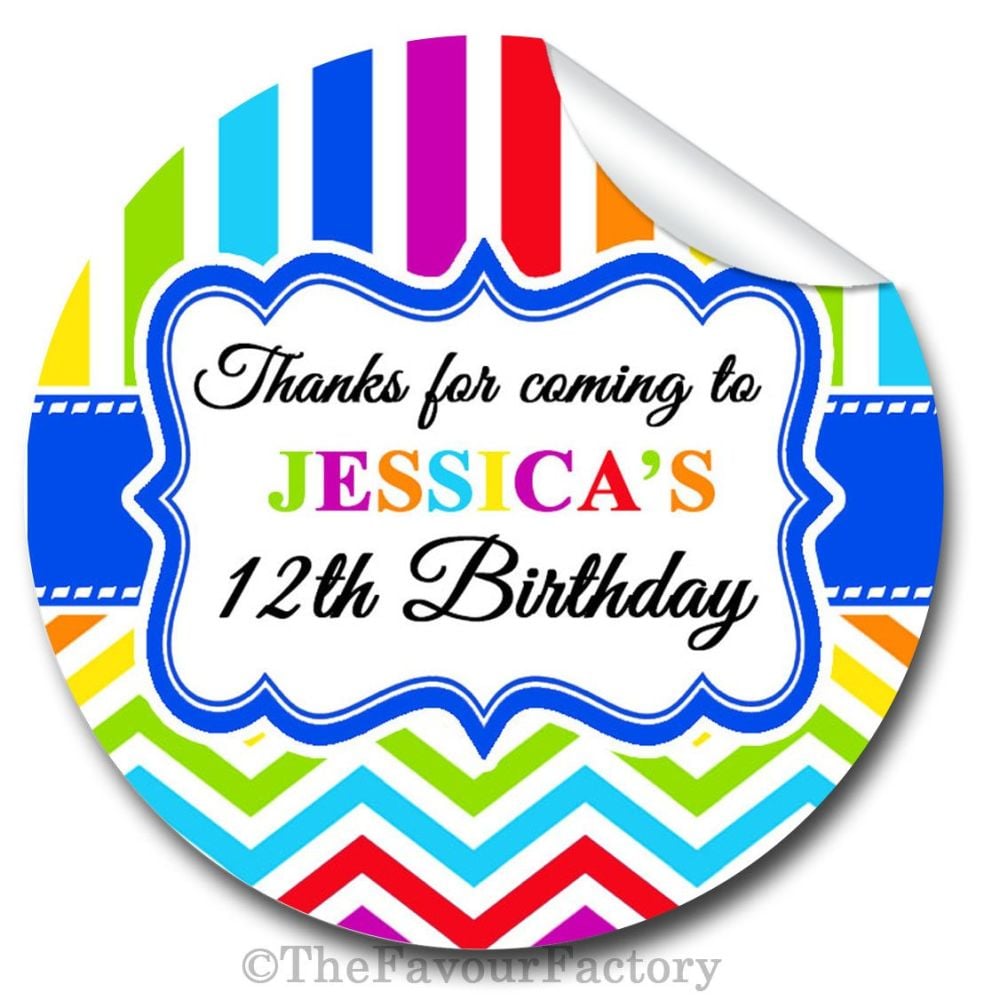 Birthday Brights Personalised party stickers for party bags and sweet cones
