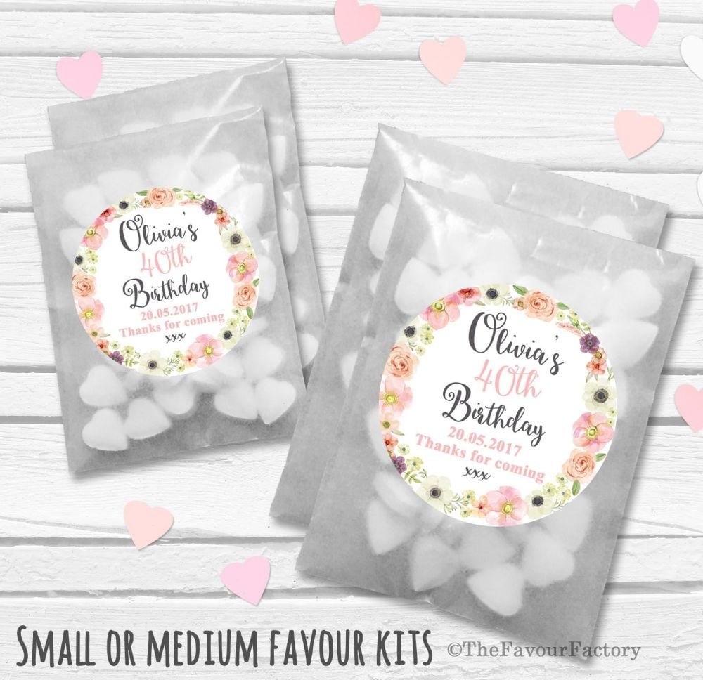 Personalised Adult Birthday Party Favours Glassine Bags Kits x12