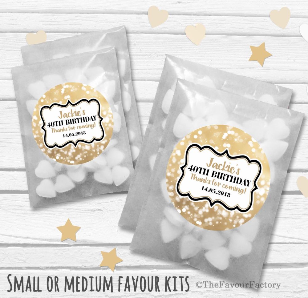 Personalised Adult Birthday Party Favours Glassine Bags Kits x12