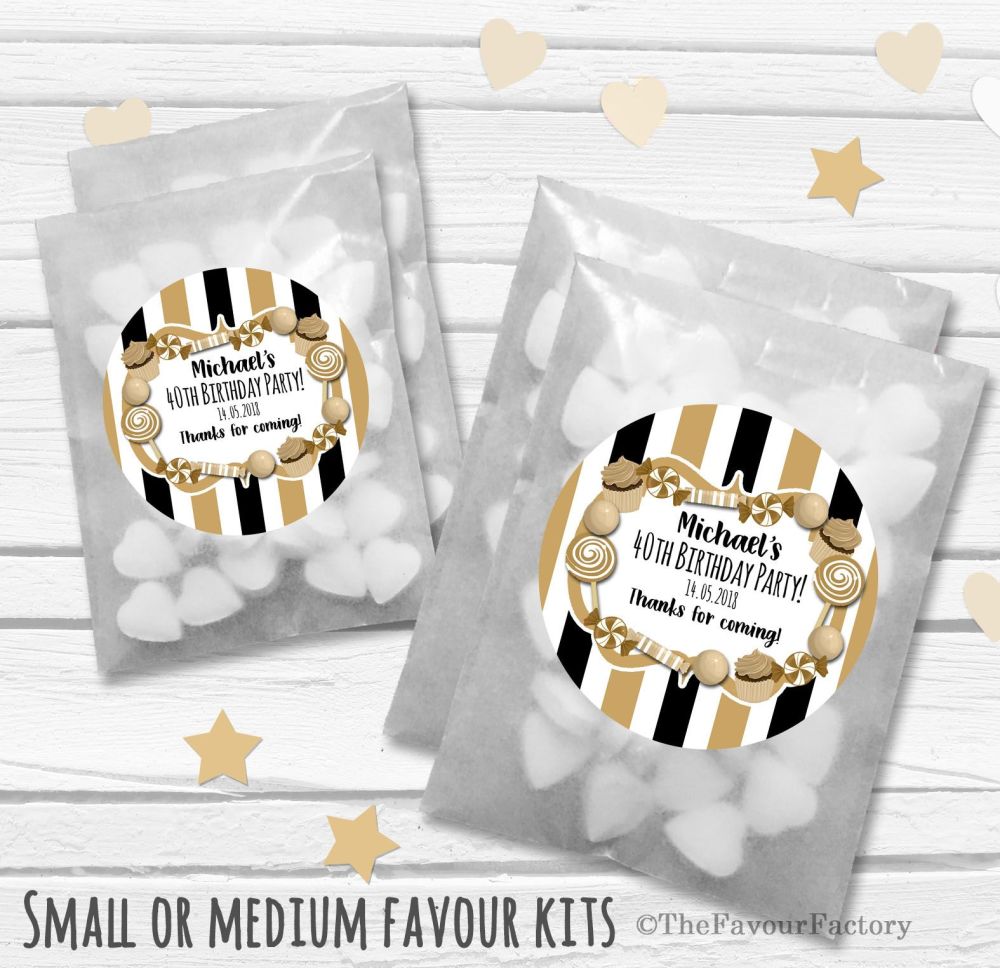 Personalised Adult Birthday Party Favours Glassine Bags Kits x12