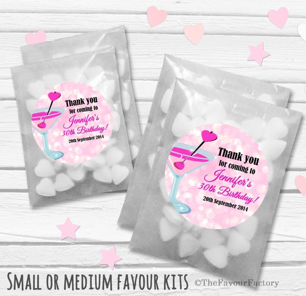 Personalised Adult Birthday Party Favours Glassine Bags Kits x12