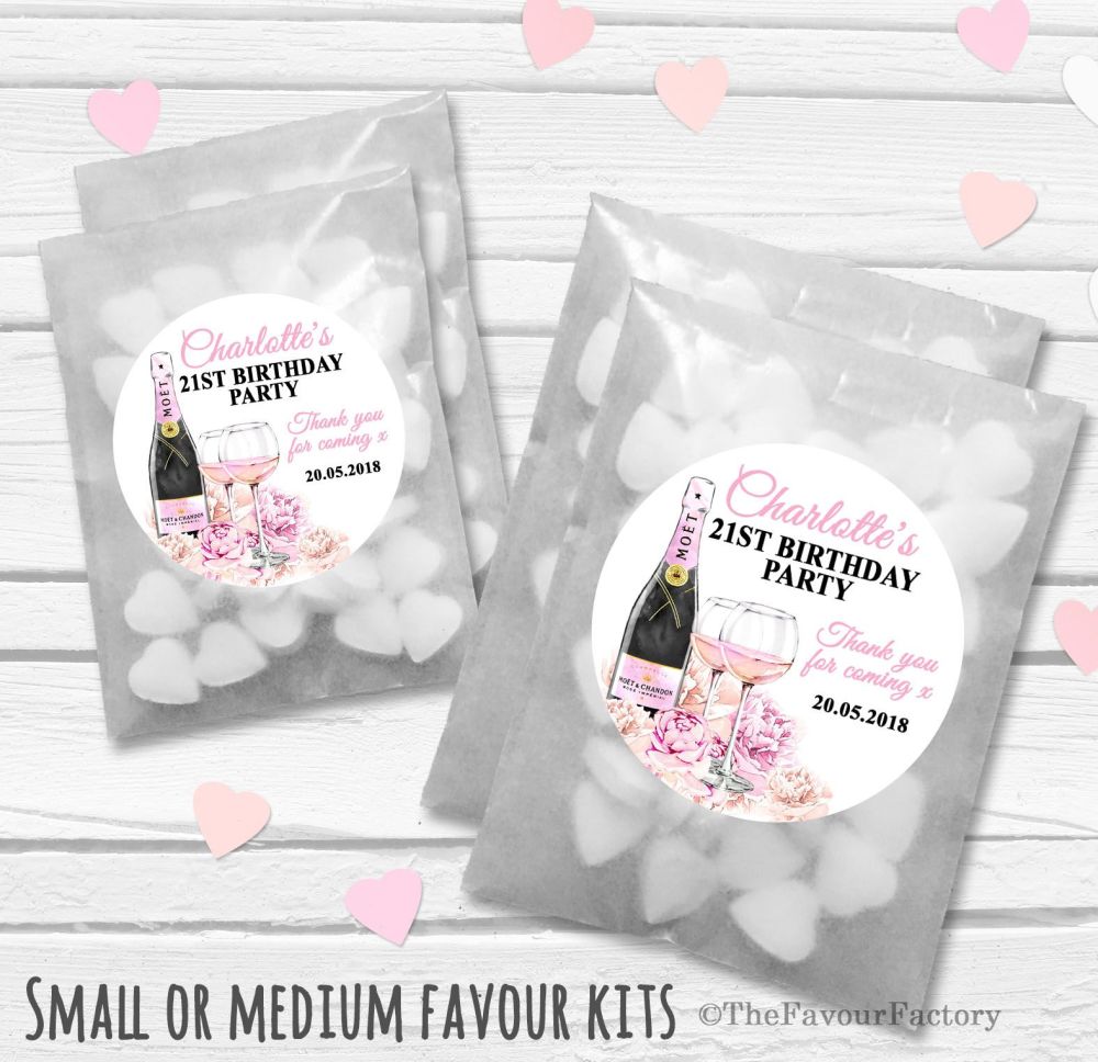 Personalised Adult Birthday Party Favours Glassine Bags Kits x12
