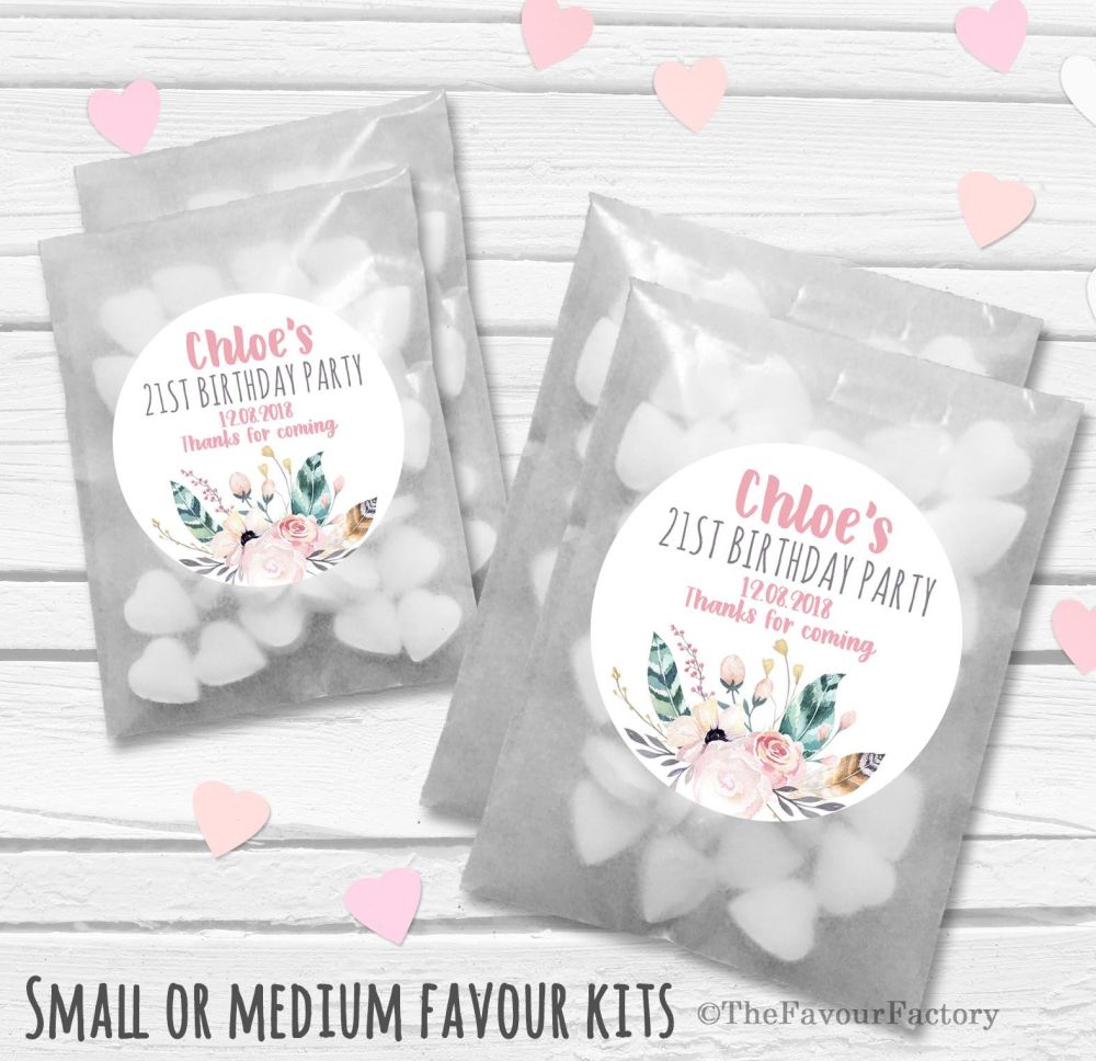 Personalised Adult Birthday Party Favours Glassine Bags Kits x12