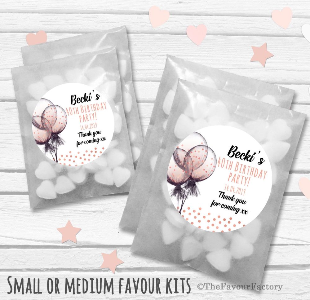 Personalised Adult Birthday Party Favours Glassine Bags Kits x12