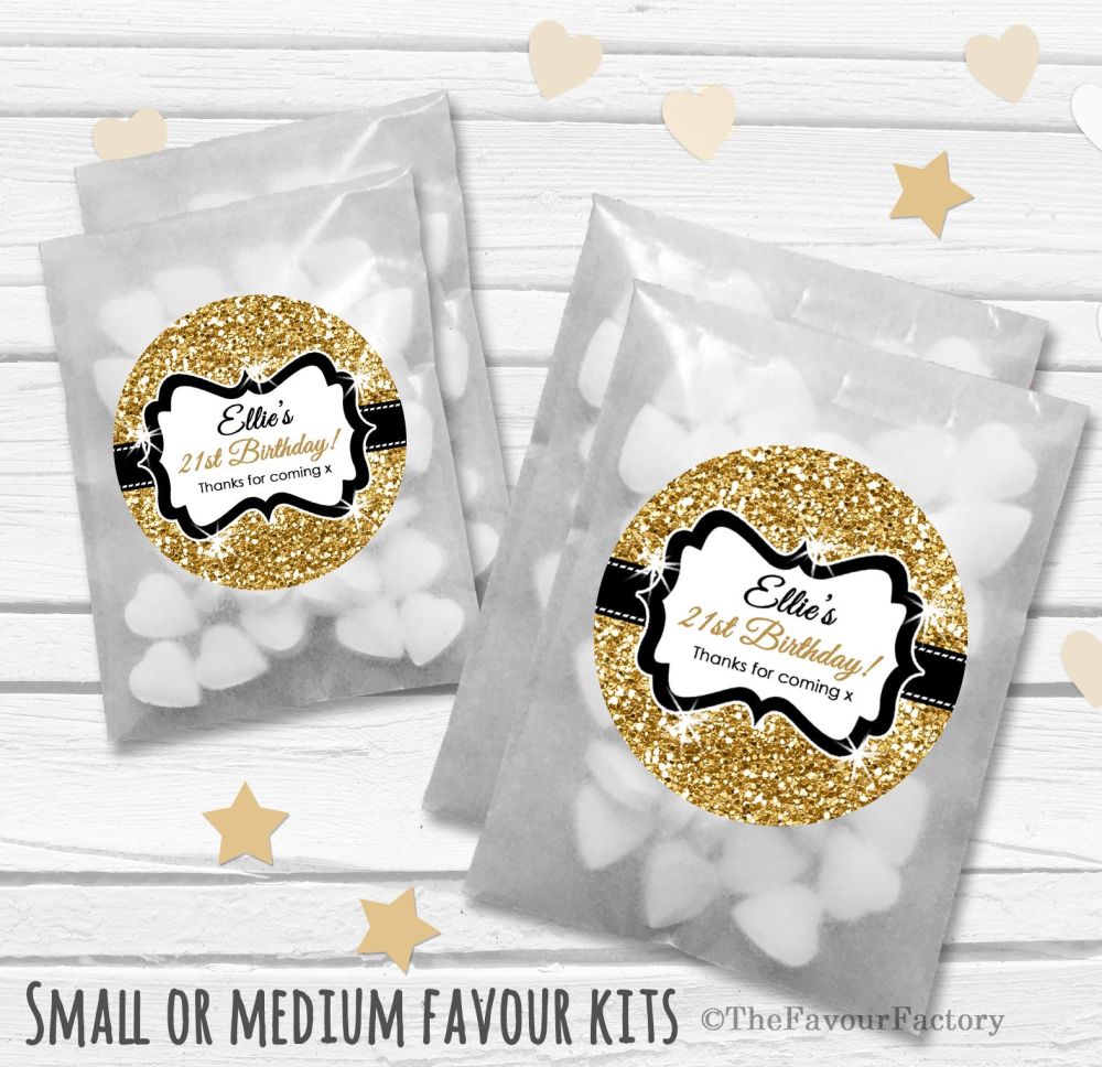 Personalised Adult Birthday Party Favours Glassine Bags Kits x12