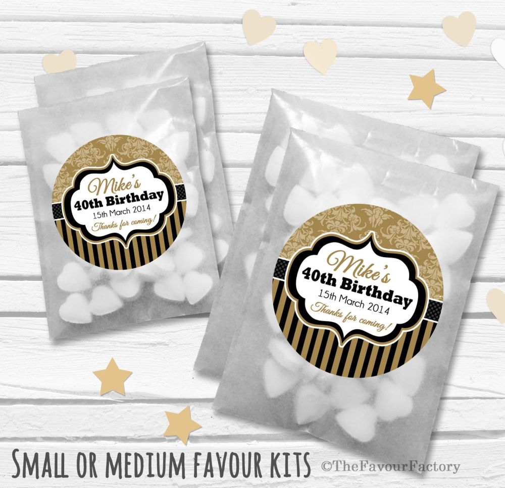 Personalised Adult Birthday Party Favours Glassine Bags Kits x12