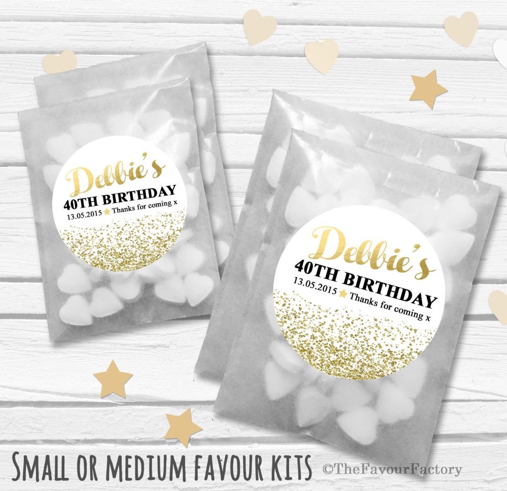 Gold Glitter Confetti Personalised Adult Birthday Party Favours Glassine Ba