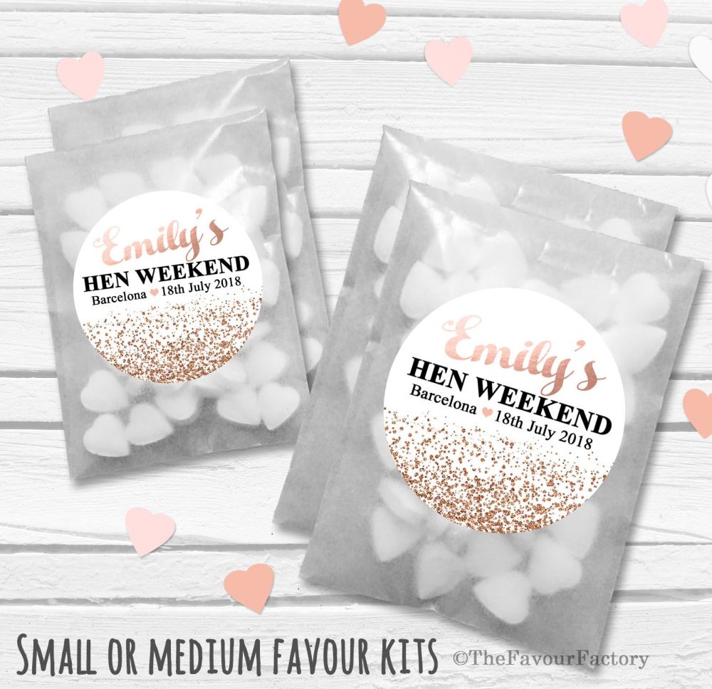 Personalised Hen Party Favours Glassine Bags Kits x12