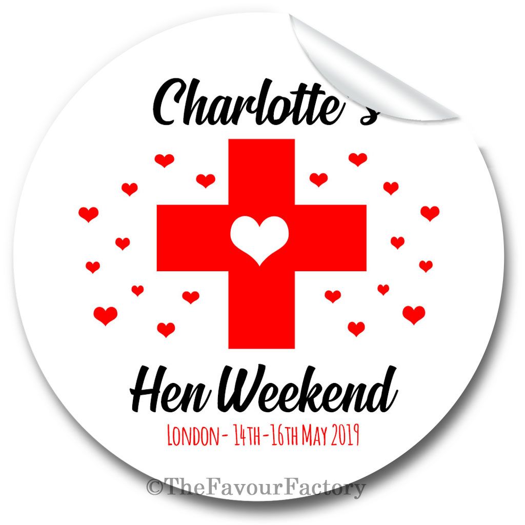 Red Heart Cross Personalised Hen Night Party Bag Stickers