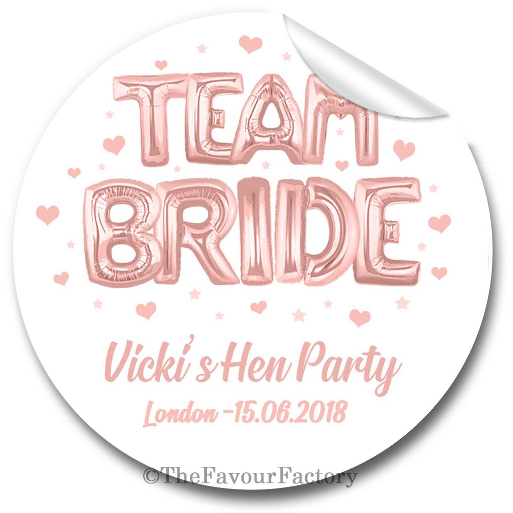 Rose Gold Bride Tribe Balloons Personalised Hen Night Party Bag Stickers