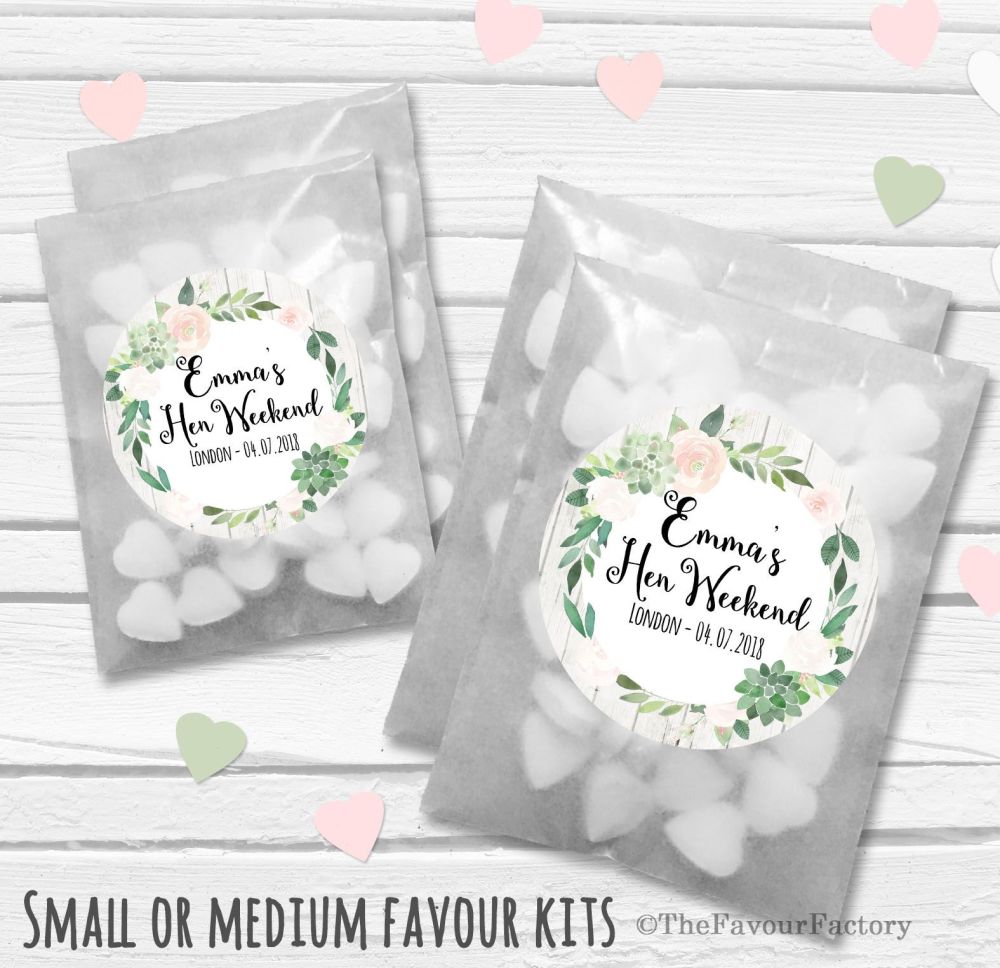 Personalised Hen Party Favours Glassine Bags Kits x12