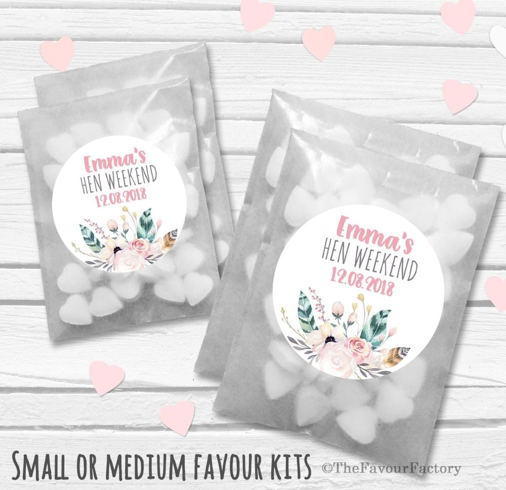 Personalised Hen Party Favours Glassine Bags Kits x12