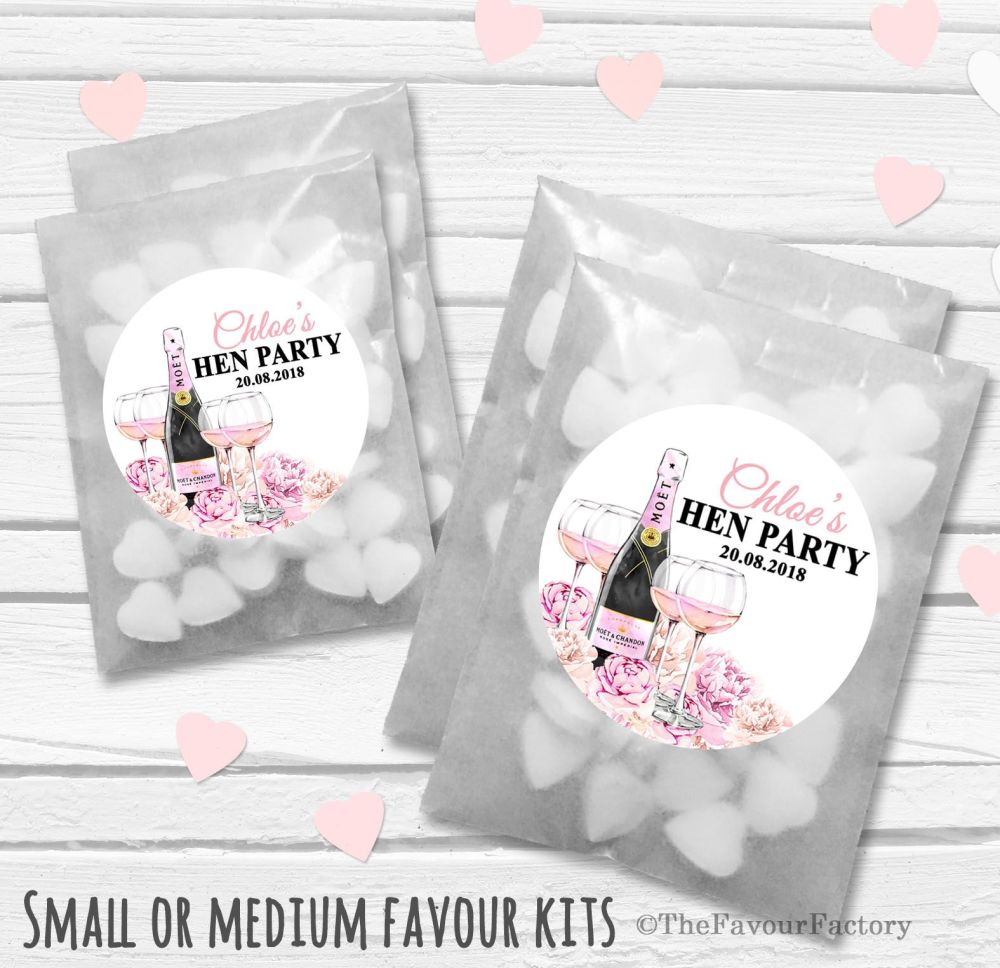 Personalised Hen Party Favours Glassine Bags Kits x12