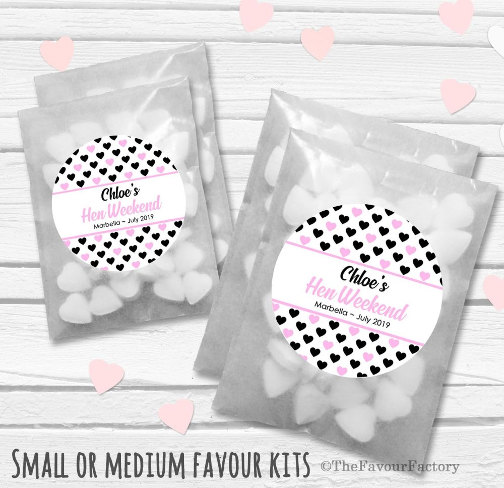 Personalised Hen Party Favours Glassine Bags Kits x12