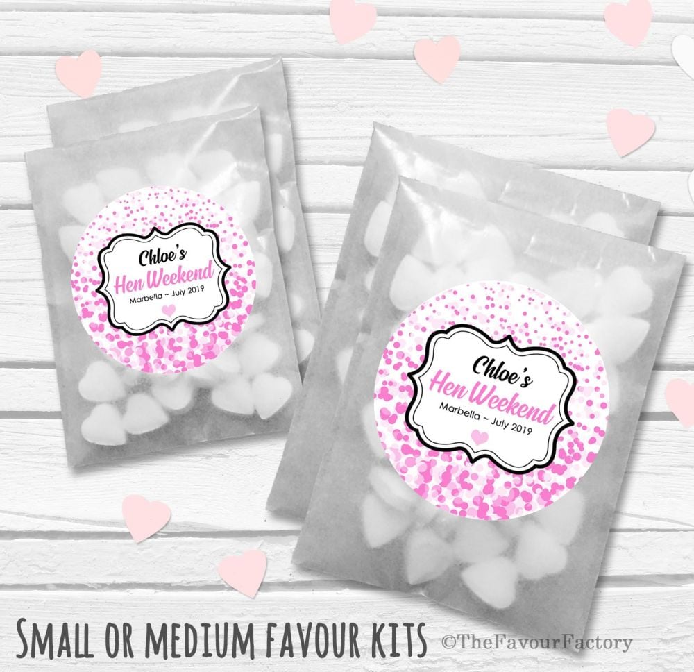 Personalised Hen Party Favours Glassine Bags Kits x12