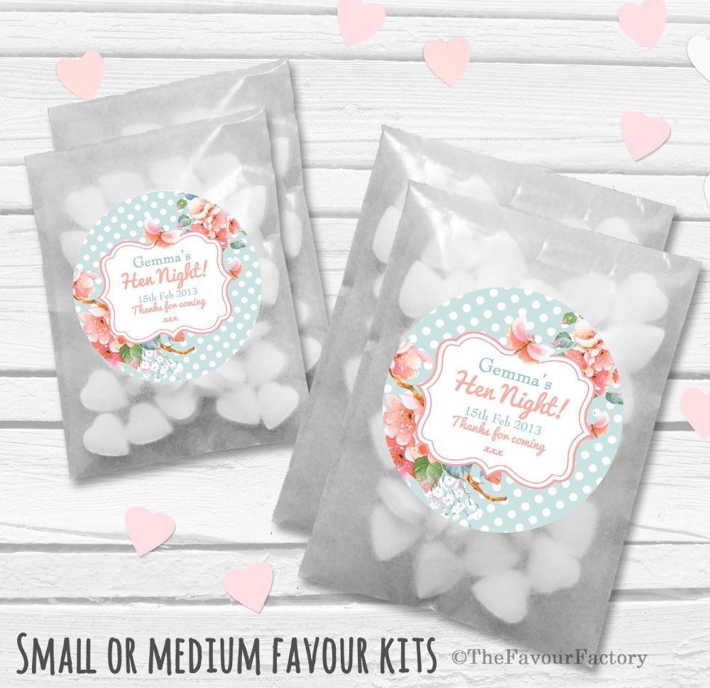 Personalised Hen Party Favours Glassine Bags Kits x12