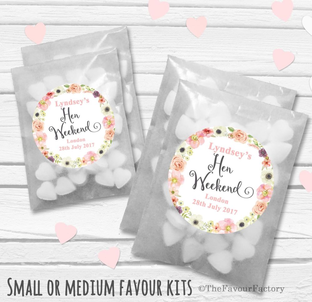 Personalised Hen Party Favours Glassine Bags Kits x12