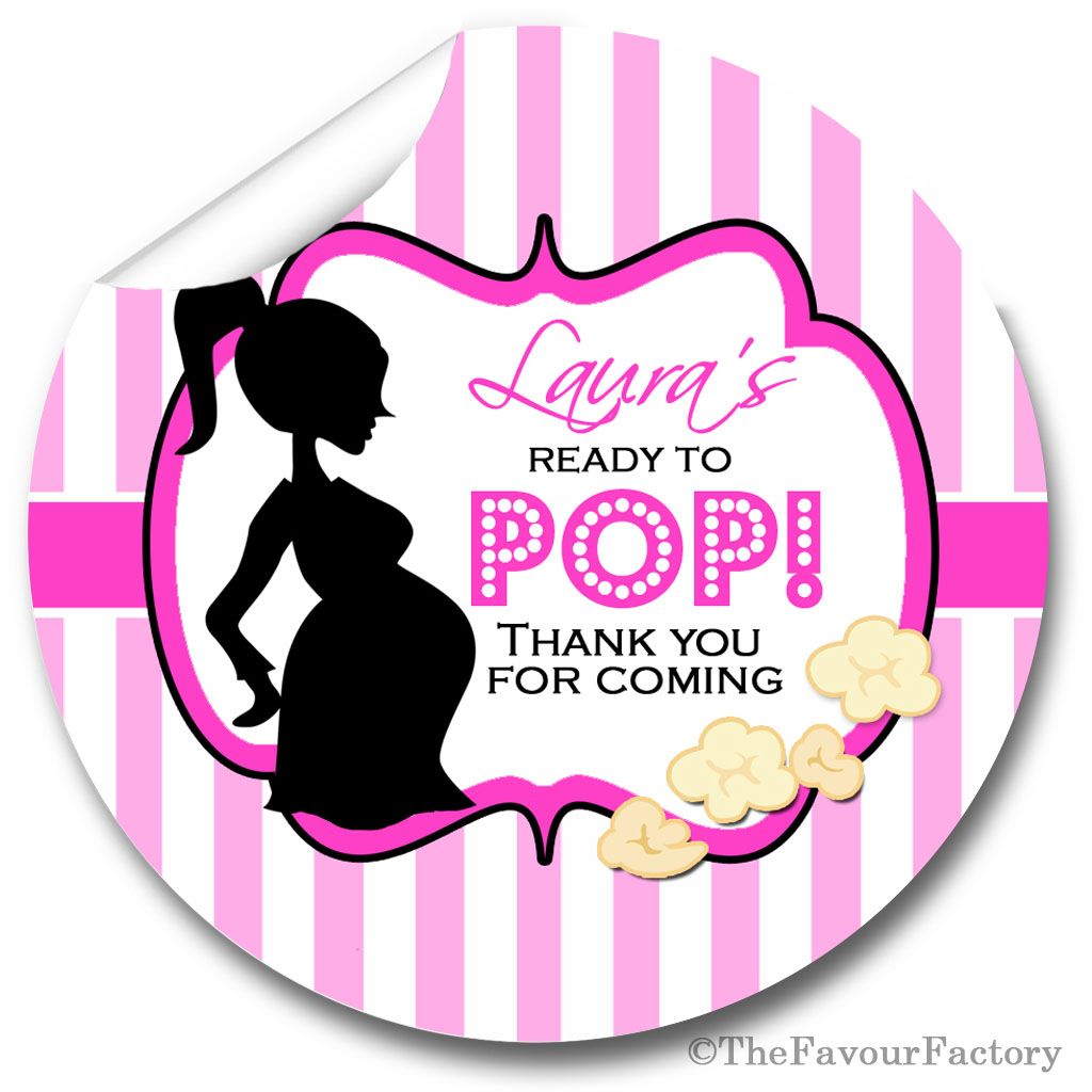 Ready to POP Pink Personalised Baby Shower Party Popcorn Stickers