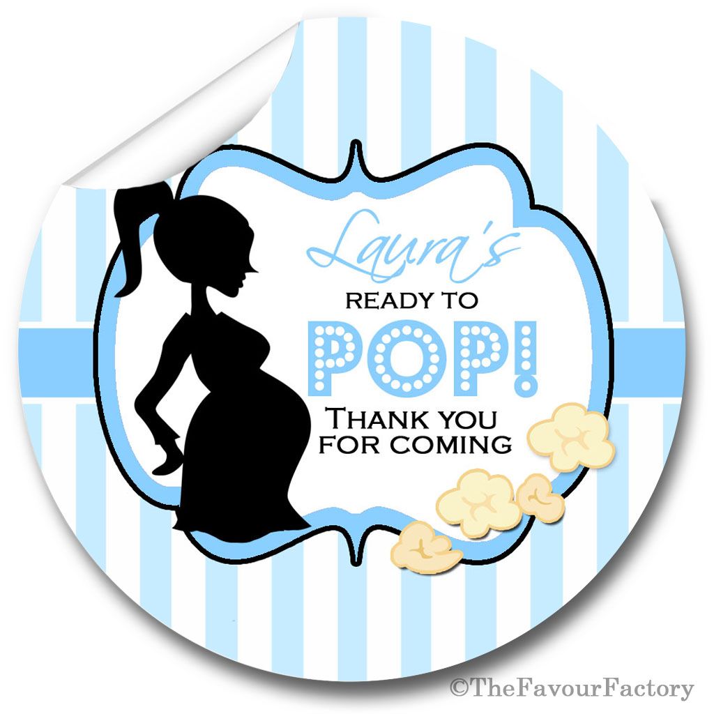 Ready to POP Blue Personalised Baby Shower Party Popcorn Stickers
