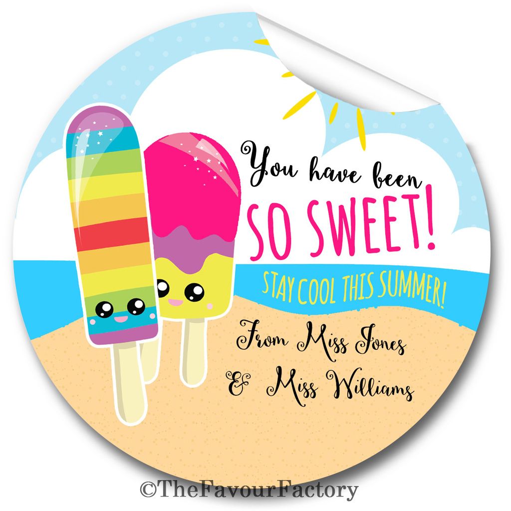Ice Lollies So Sweet End of Year Teacher to Class Personalised Stickers Lab