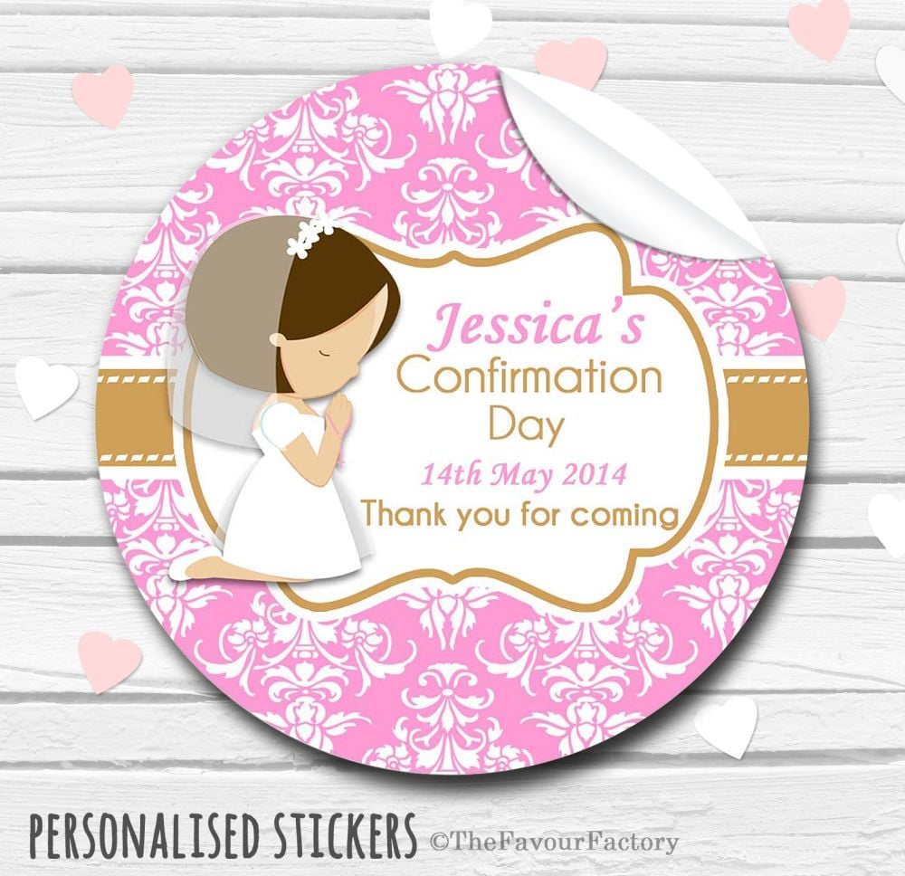 Personalised Holy Communion Favour Stickers Praying Girl