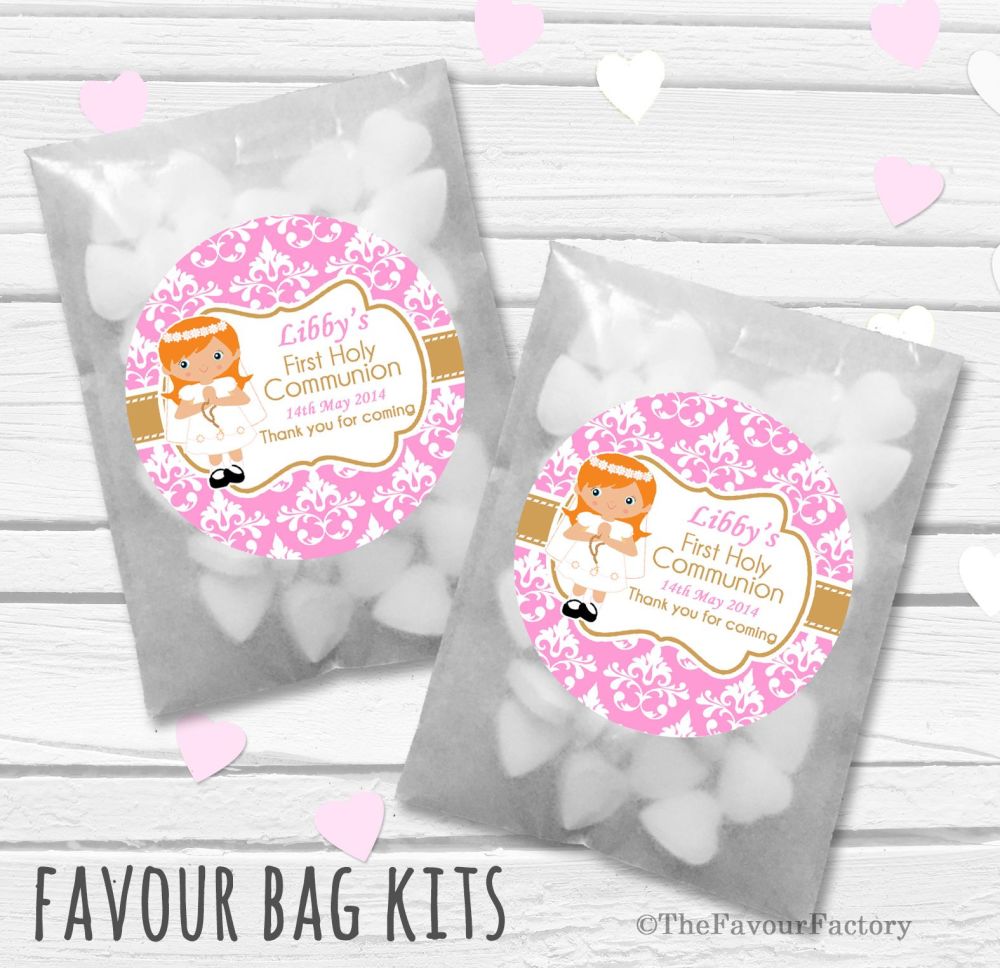 Ginger Hair Girl Personalised Holy Communion Party Favours Glassine Bags Ki