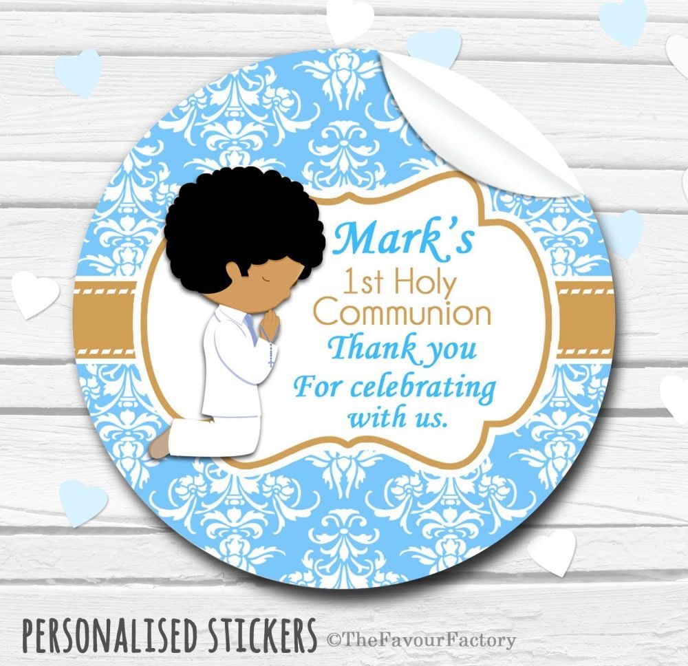 Praying Boy Personalised Holy Communion Favour Stickers, 1xA4 sheet