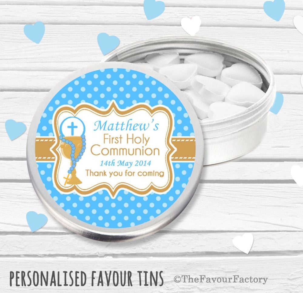Chalice Blue Personalised Holy Communion Party Favour Tins x1