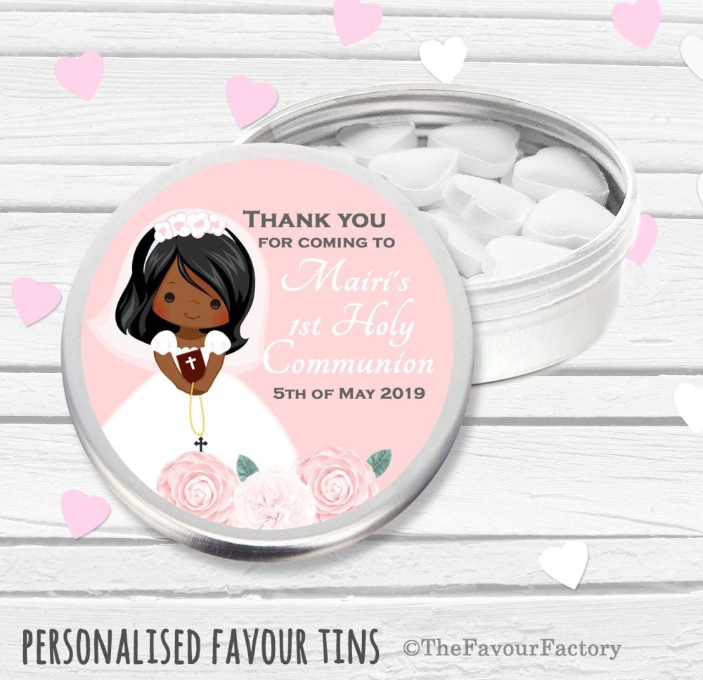 Floral Girl Personalised Holy Communion Party Favour Tins x1