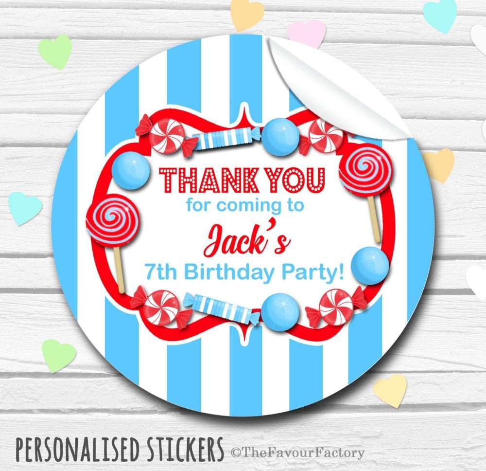 Theme Candy Sweets Shop Style Personalised Stickers 1x A4 sheet