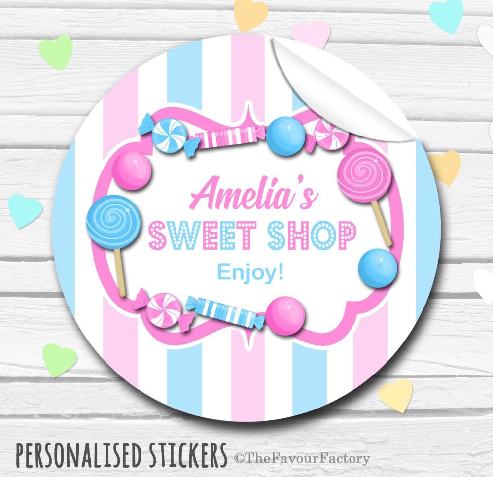 Theme Candy Sweets Shop Style Personalised Stickers 1x A4 sheet