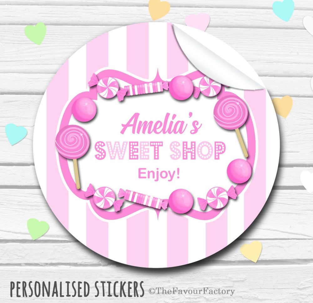 Theme Candy Sweets Shop Style Personalised Stickers 1x A4 sheet