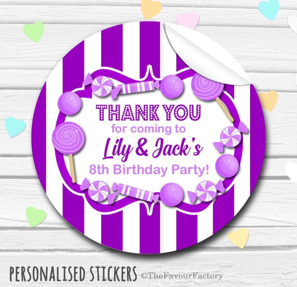 Theme Candy Sweets Shop Style Personalised Stickers 1x A4 sheet