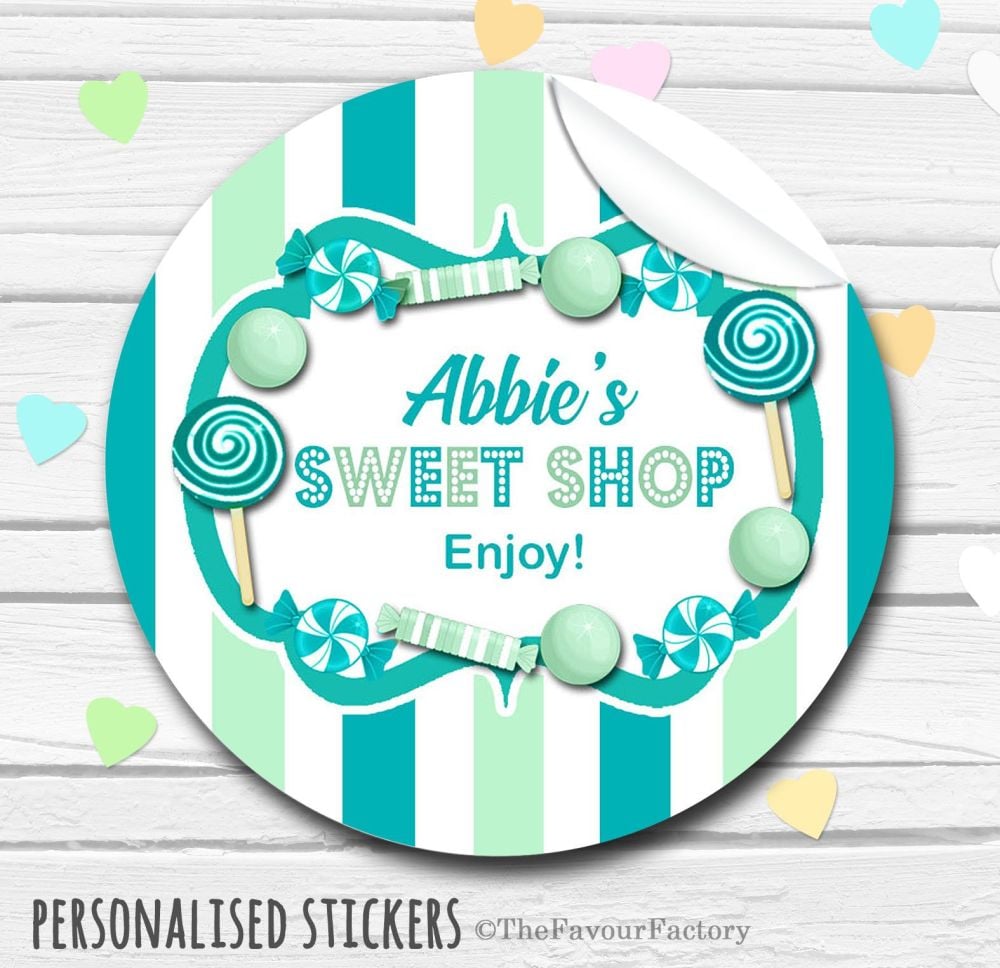 Theme Candy Sweets Shop Style Personalised Stickers 1x A4 sheet