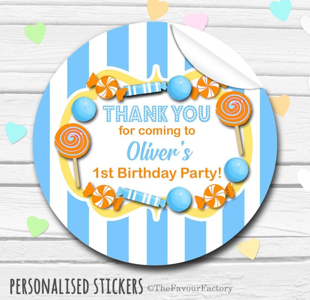 Theme Candy Sweets Shop Style Personalised Stickers 1x A4 sheet