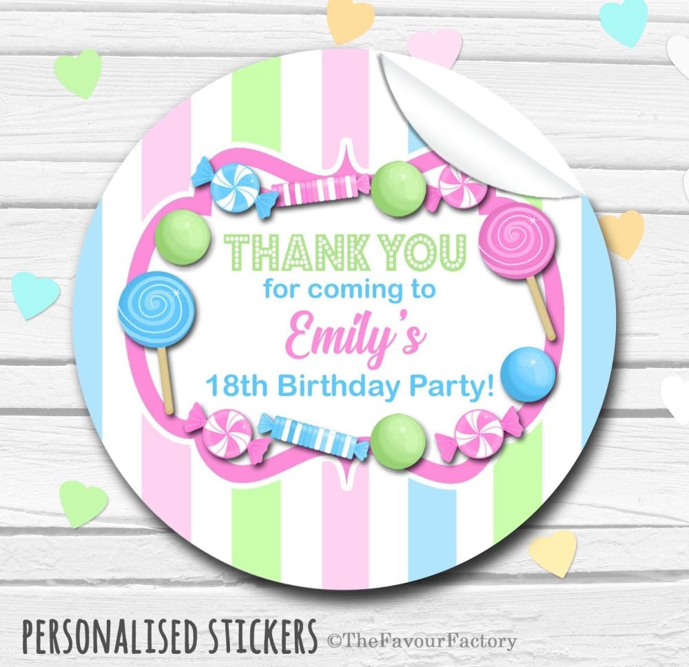 Theme Candy Sweets Shop Style Personalised Stickers 1x A4 sheet