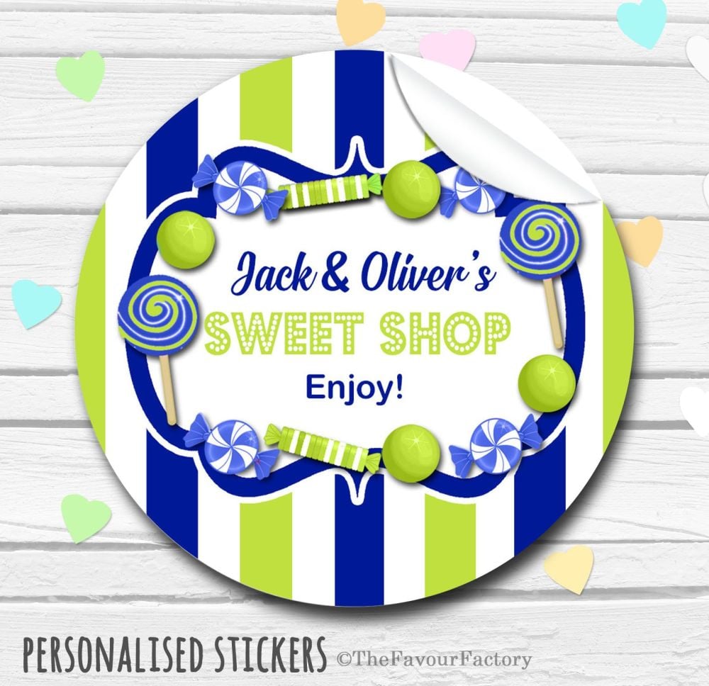 Theme Candy Sweets Shop Style Personalised Stickers 1x A4 sheet