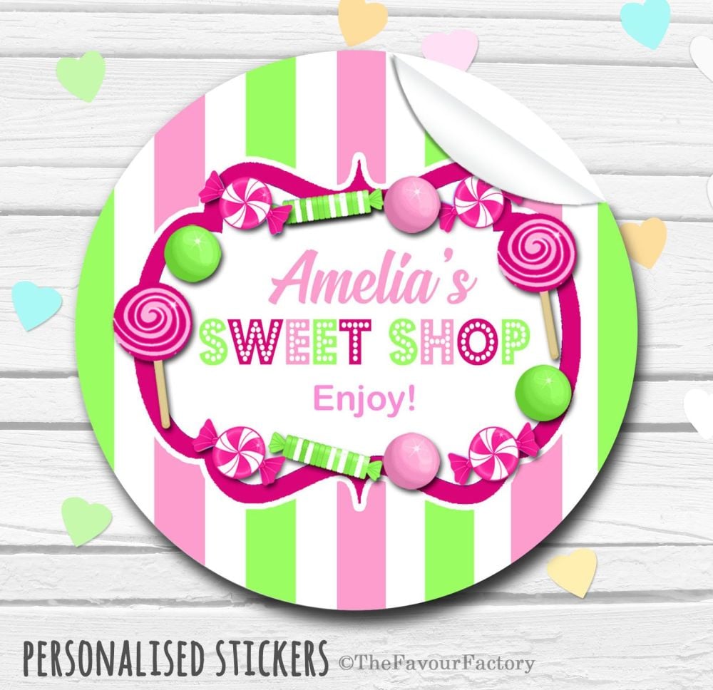 Theme Candy Sweets Shop Style Personalised Stickers 1x A4 sheet