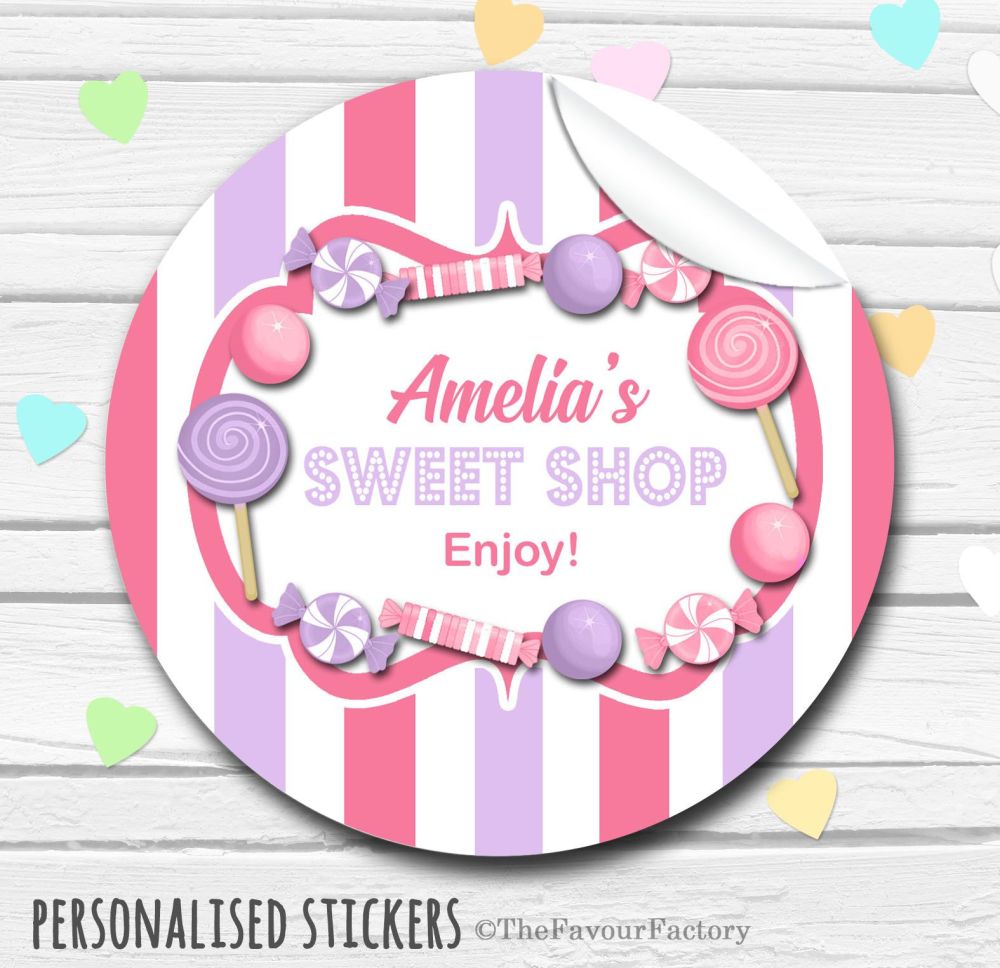 Theme Candy Sweets Shop Style Personalised Stickers 1x A4 sheet