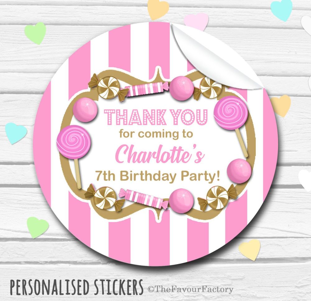 Theme Candy Sweets Shop Style Personalised Stickers 1x A4 sheet