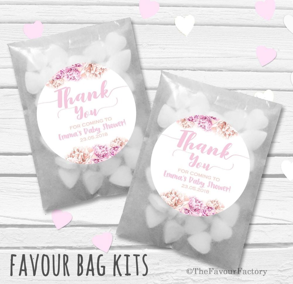 Thank You Florals Personalised Baby Shower Party Glassine Paper Favour Bags
