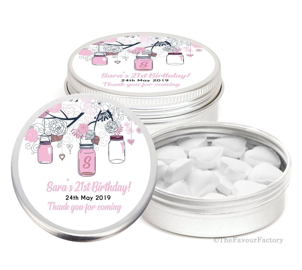 Mason Jars Personalised Birthday Party Favour Tins x1
