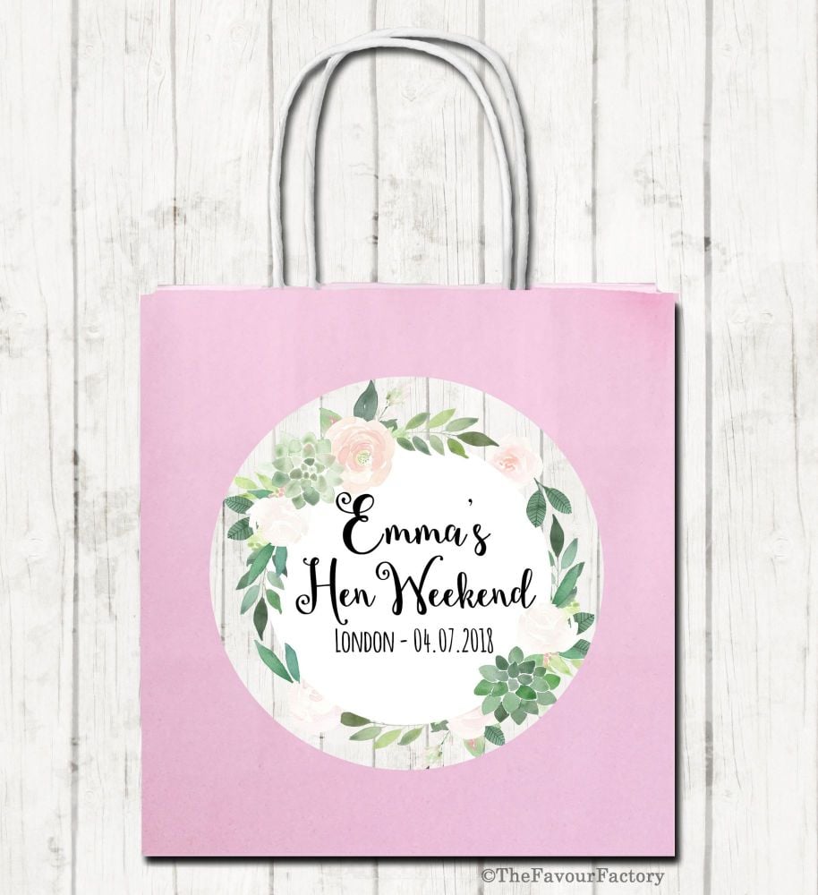 Succulents Florals Personalised Hen Night Paper Party Goody Bags x1