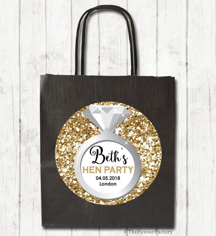 Ring Gold Glitter Personalised Hen Night Party Goody Bags x1