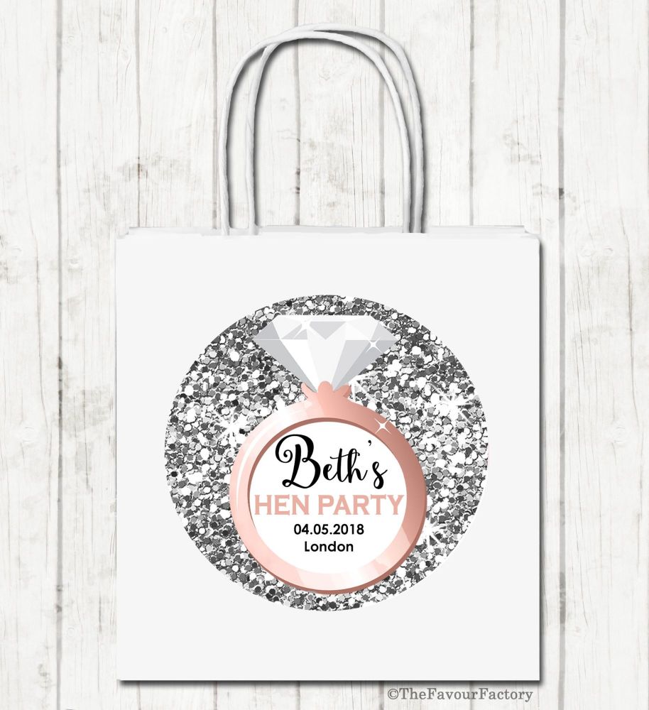 Ring Silver Glitter Personalised Hen Night Party Goody Bags x1