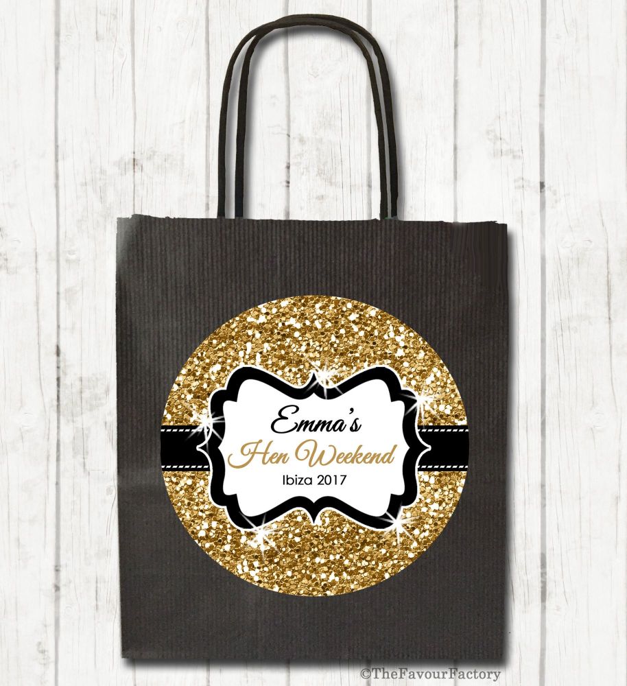 Gold Glitter Personalised Hen Night Party Goody Bags x1