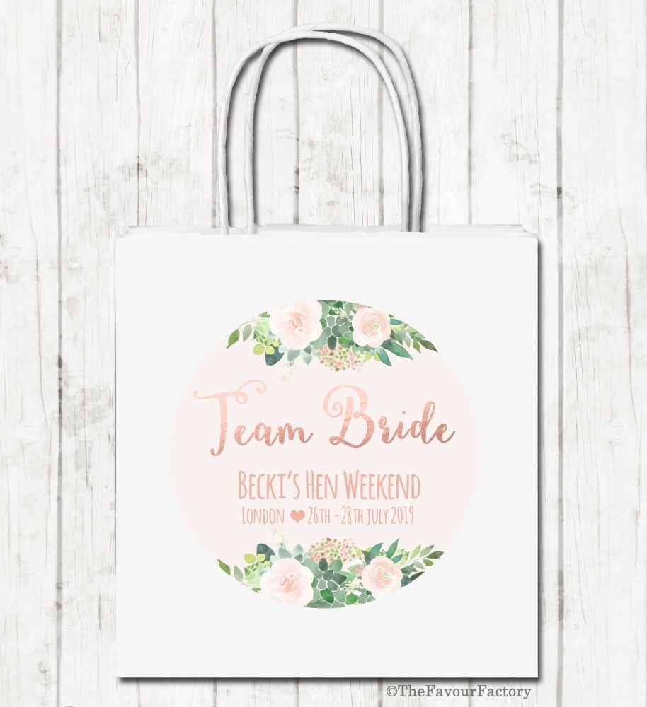 Team Bride Florals Personalised Hen Night Paper Party Goody Bags x1