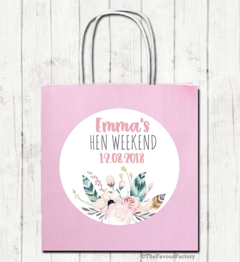 Feathers Floral Personalised Hen Night Paper Party Goody Bags x1
