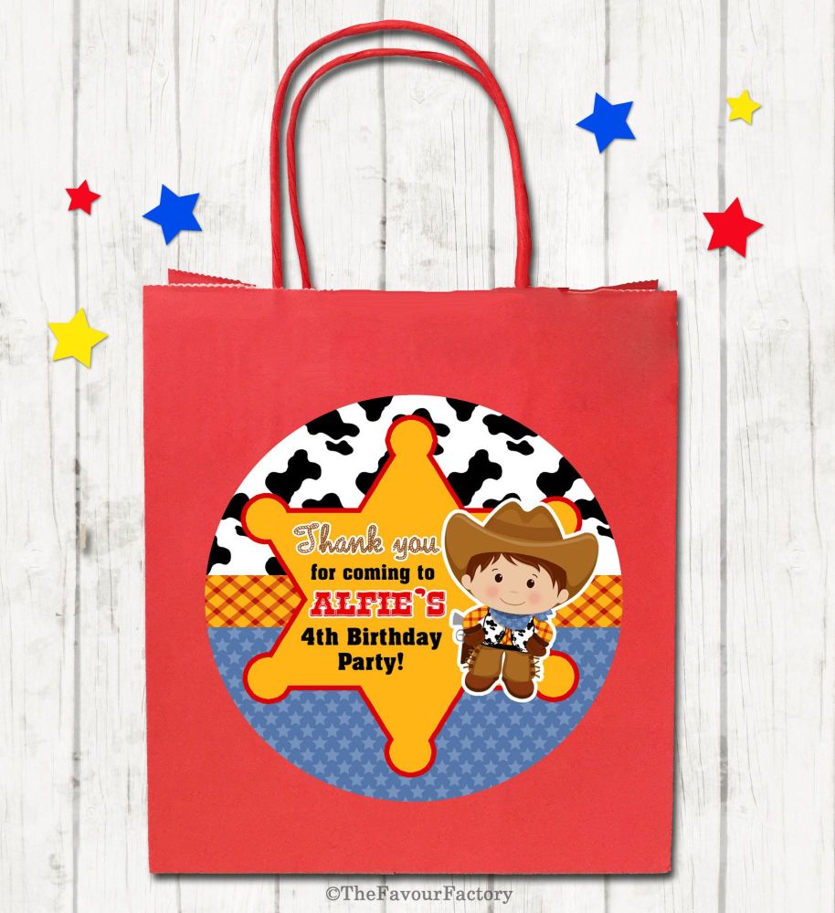 Cowboy Theme Personalised Paper Birthday Party Bags x1